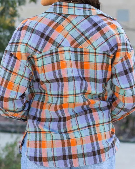Bluse Farveblok Rutet Afslappet Skjorte