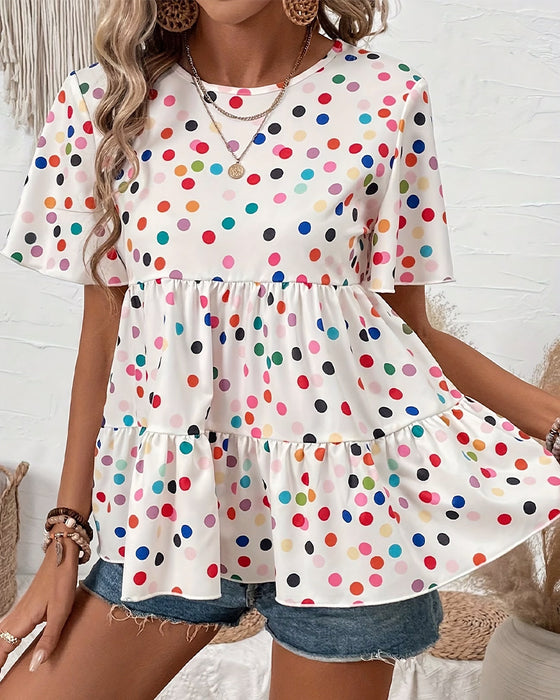 Bluse Farverig Polka Dot Babydoll