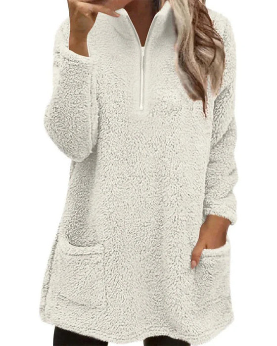 Sweatshirt Ensfarvet Stående Krave