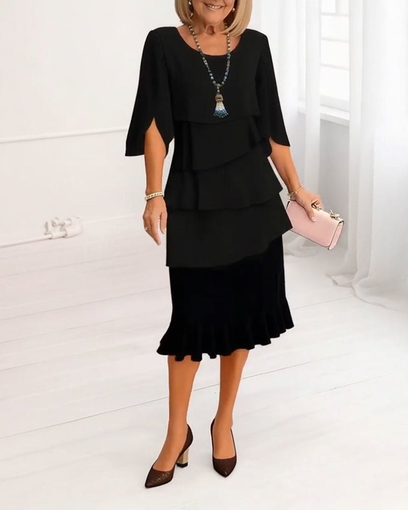 Kjole Stilfuld Rund Hals Lagdelt