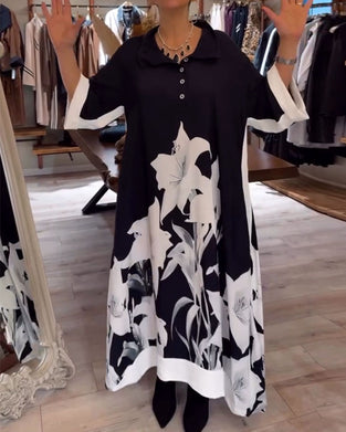 Kjole Revers Trykt Oversized Maxi