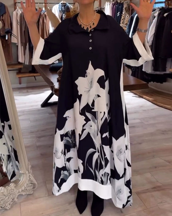 Kjole Revers Trykt Oversized Maxi