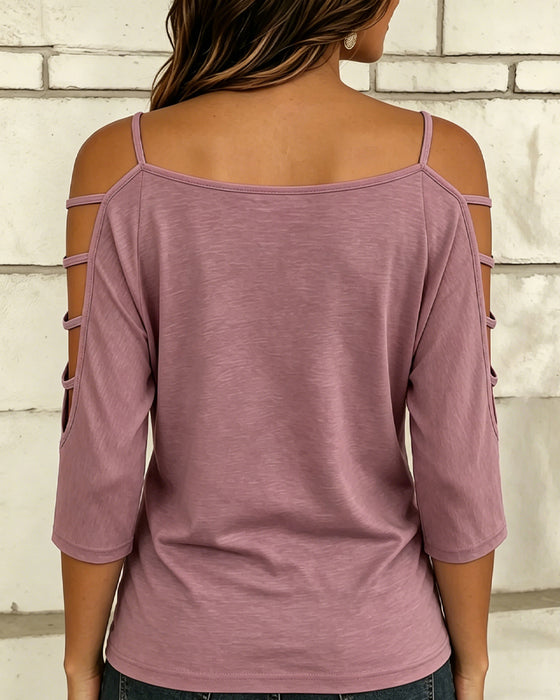T-Shirt Solid Farve Albuelang Ærme Off-Skulder
