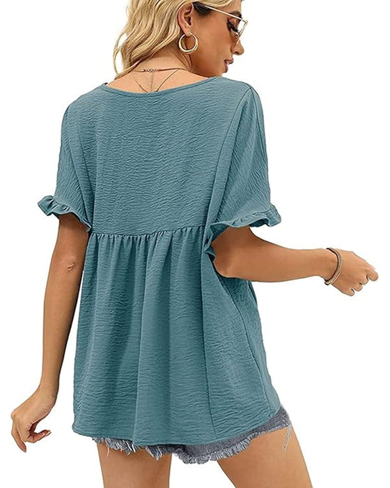 Bluse Afslappet Rynke Loose Fit