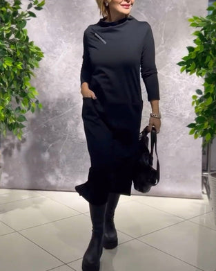 Lang sort kjole med sidelomme