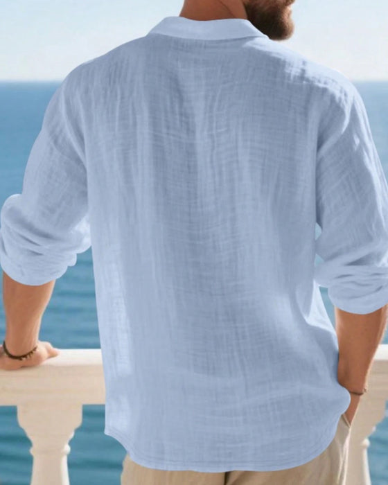 Skjorte Herre Letvægt Løs Hør Langærmet Polo