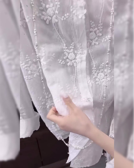 Skjorte Ensfarvet Broderet Drop Skulder