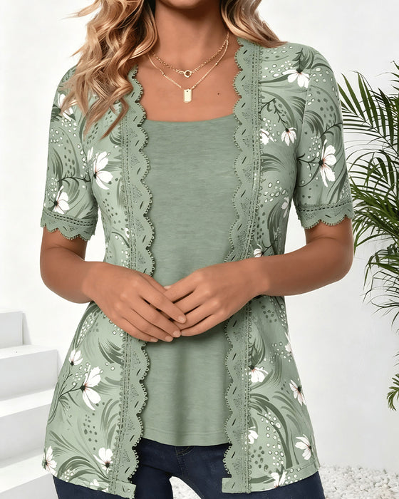 T-Shirt Falsk Lag Bølge Ruffle Tryk