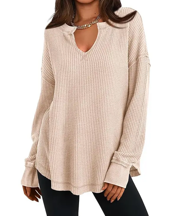 Top Vaffel Henley Lang Ærme