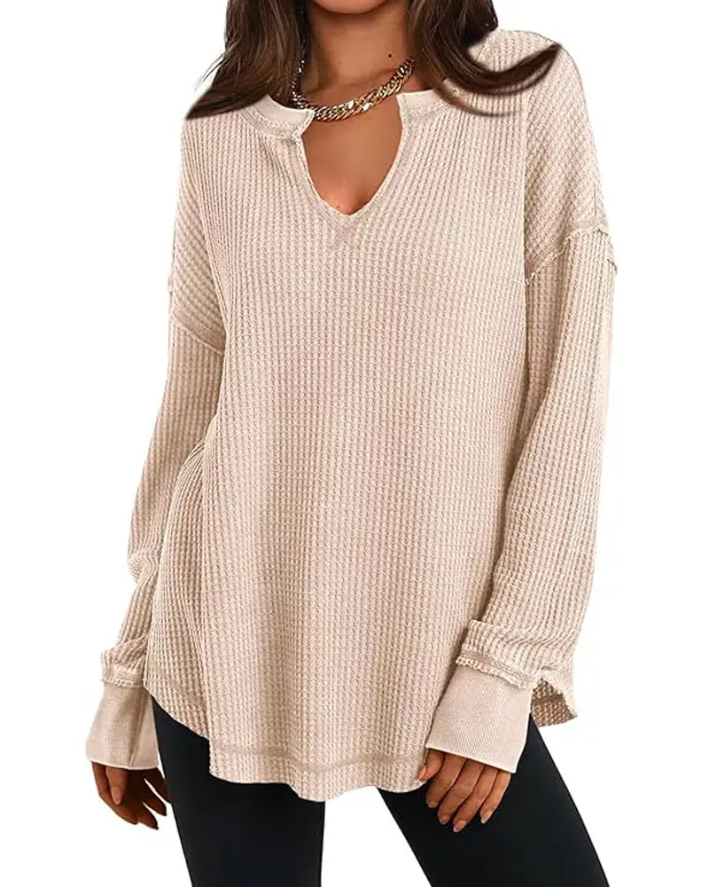 Top Vaffel Henley Lang Ærme