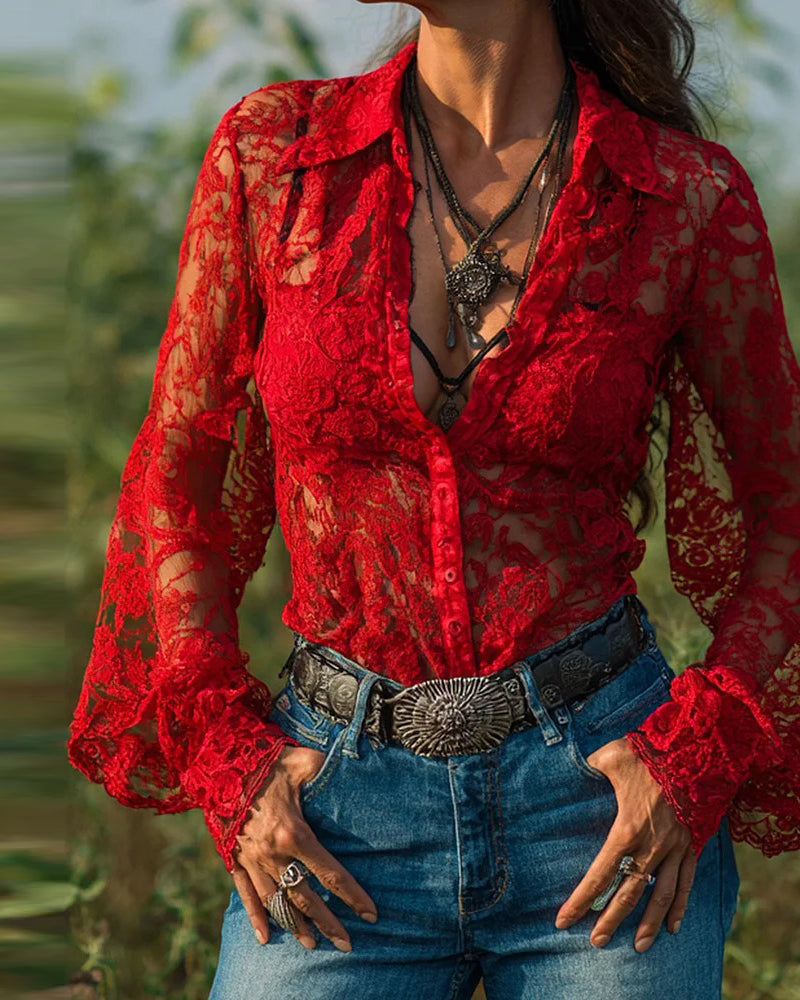 Enfarvet Skjorte Med Krave Og Lange Ærmer