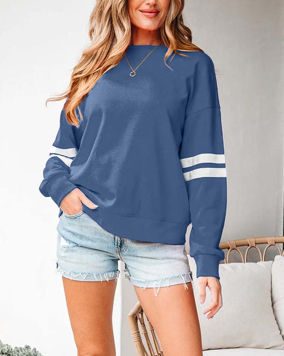 Farveblok Langærmet Rundhalset Sweatshirt