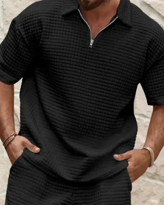 Set Polo Krave Lynlås Vaffel Tekstur Shorts