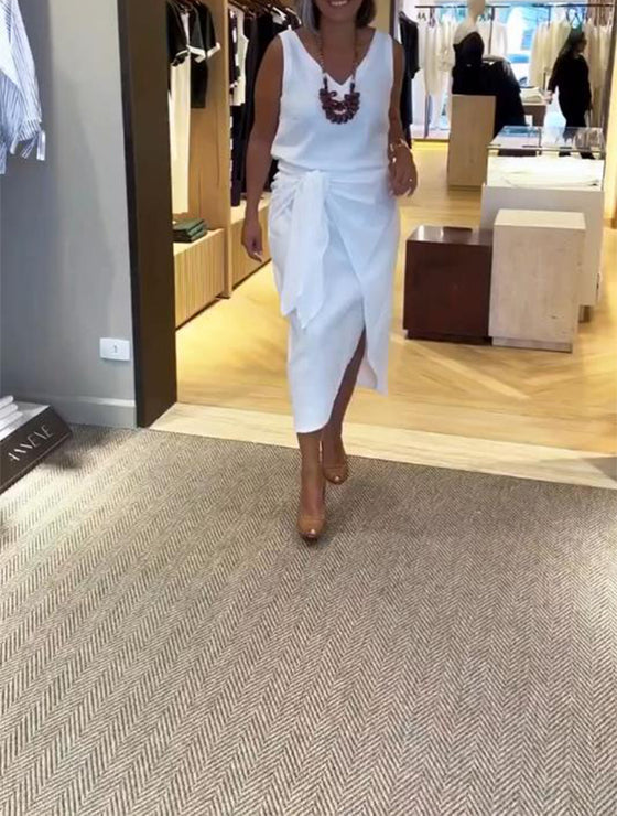 Kjole Ærmeløs V-Hals Ensfarvet