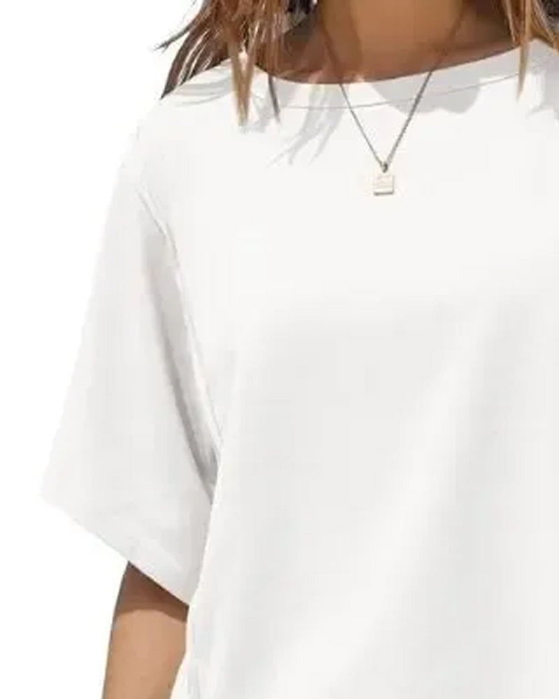 T-Shirts Kort Drop Skulder Løs