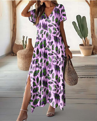 Lang kjole med print og slids