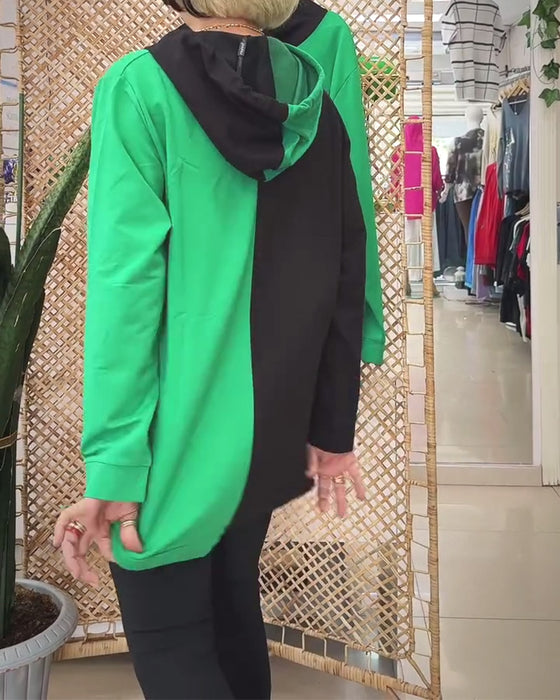 Sweatshirt afslappet hætte farveblok printet