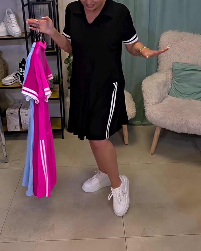 Kjole V-Udskæring Farveblokeret Sporty