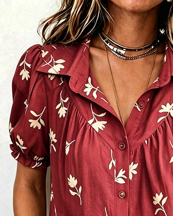 Bluse Bobble Ærme Casual Rynket