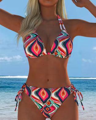 Bikini Farverig Geometrisk Halter