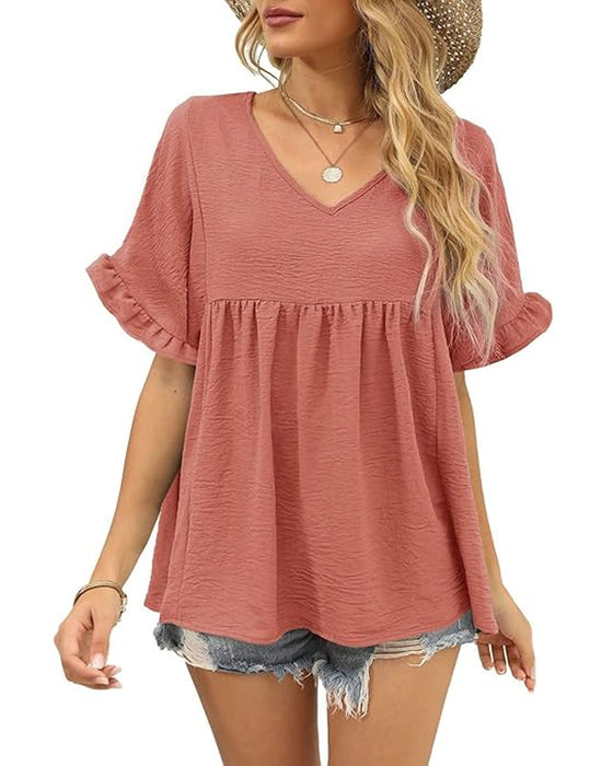 Bluse Afslappet Rynke Loose Fit