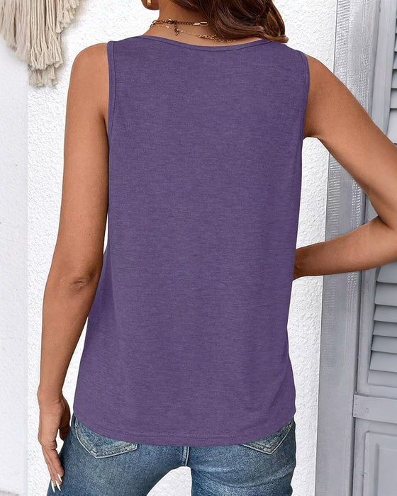 Tanktop Ensfarvet V-Hals Ærmeløs Løs