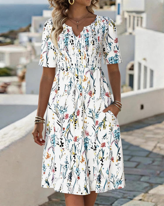 Kjole V Hals Hvid Baggrund Akvarel Floral Print