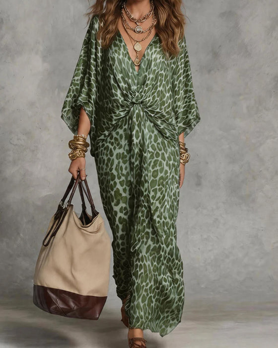 Kjole Trendy Leopard Flagermus Ærme