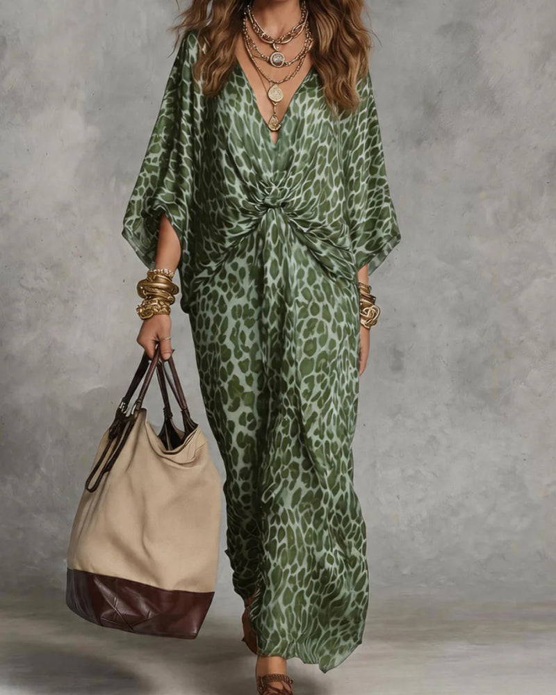 Kjole Trendy Leopard Flagermus Ærme