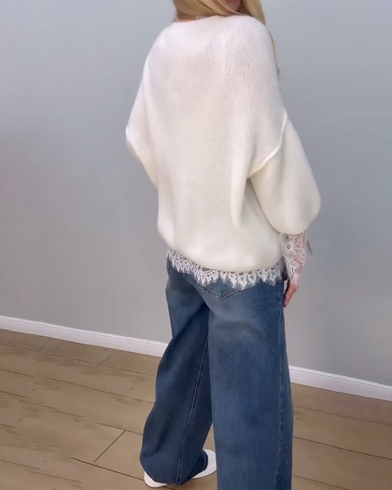 Sweater Stilfuld Hyggelig Blonder Patchwork