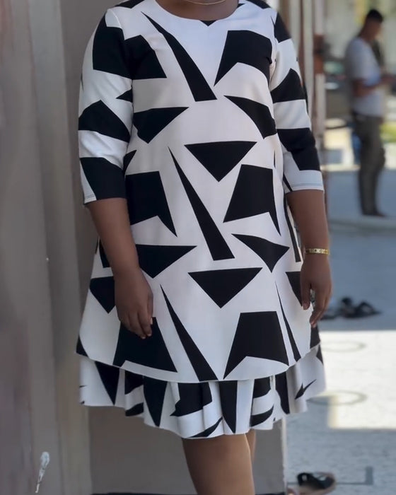 Kjole Kortærmet Geometrisk Tryk Maxi