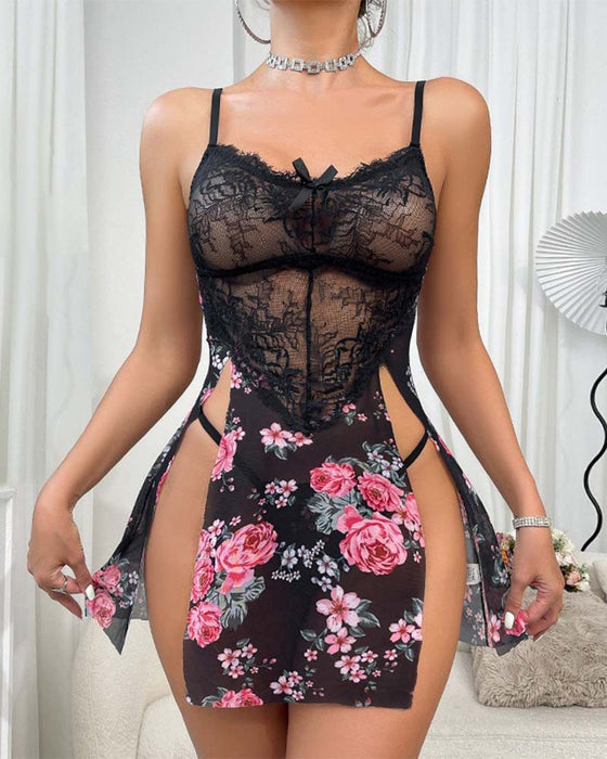 Sexet Trykt Natkjole Med Camisole
