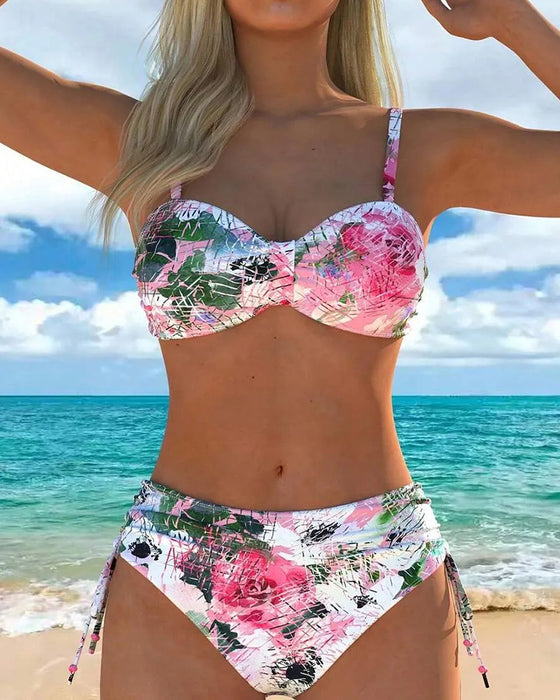 Bikinis Lyserød Og Hvid Rose Tryk
