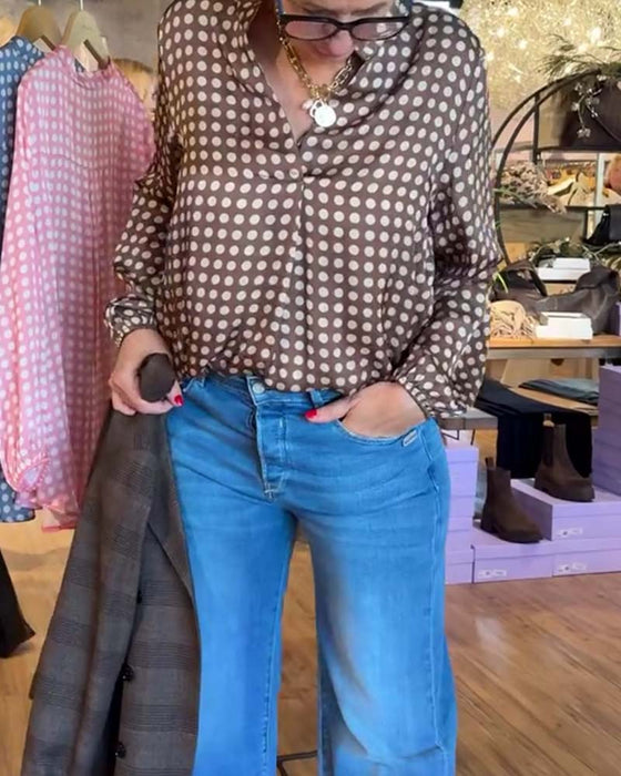 Bluse Prik Langærme Trykt