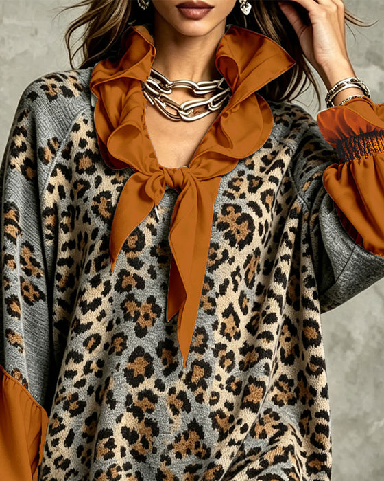 Sweaterkjole Leopard Patchwork Casual