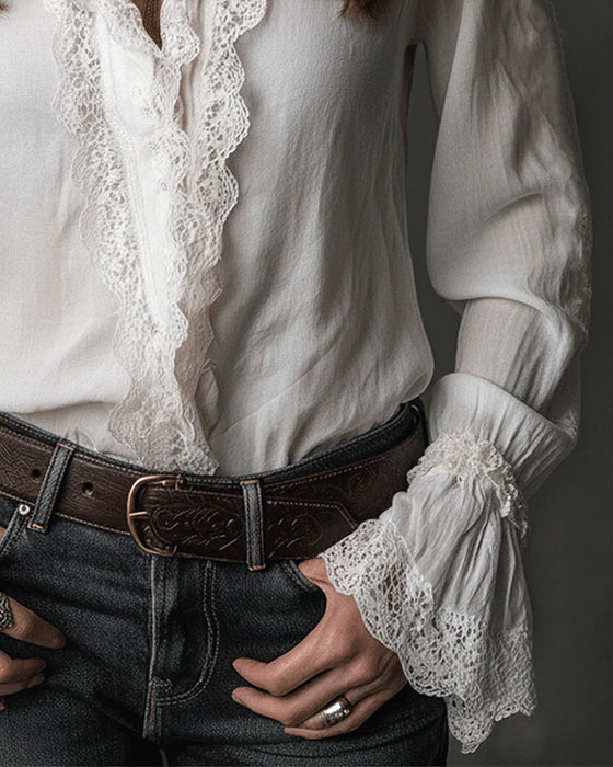 Bluse Blonder Rynke Klokkeærme