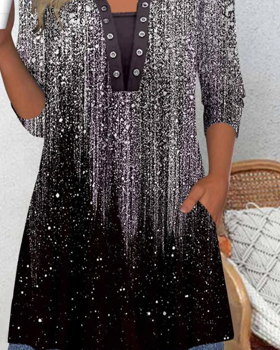 Langærmet Bluse Med Krave Og Tryk