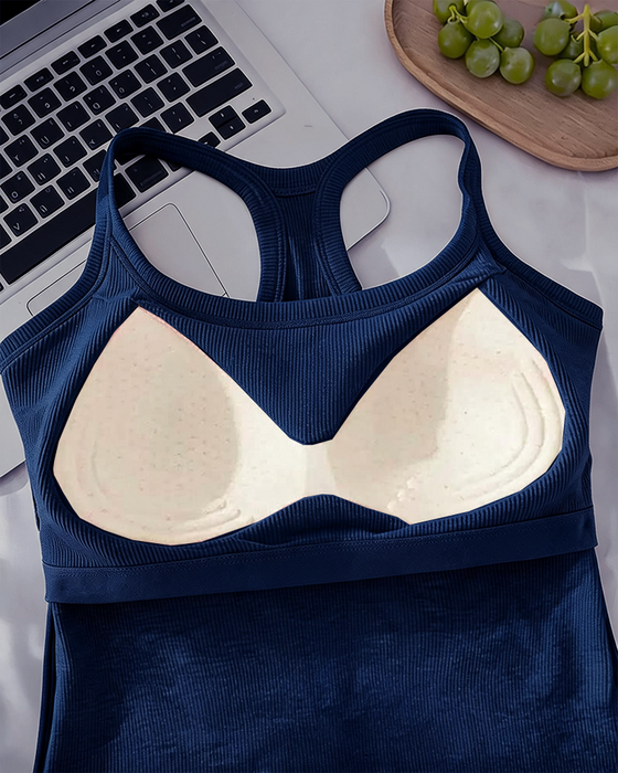 Tanktop Indbygget Bh Ribstrikket Ensfarvet