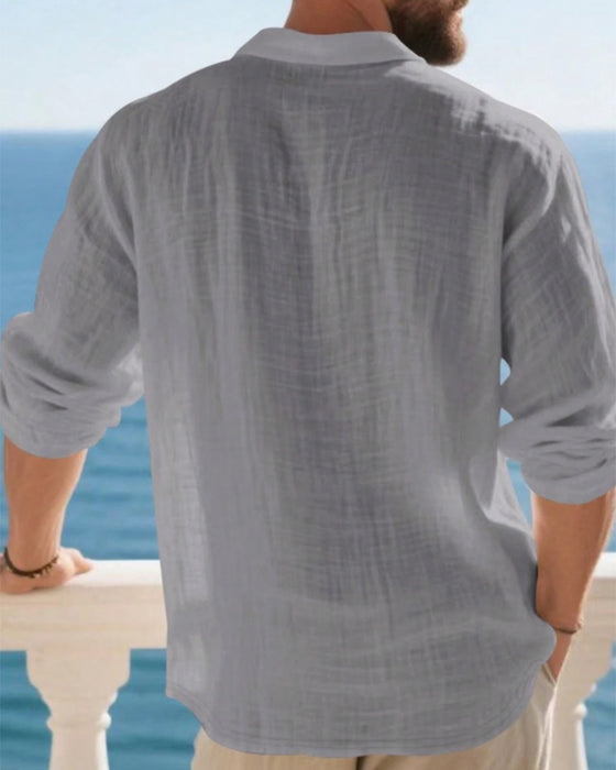 Skjorte Herre Letvægt Løs Hør Langærmet Polo