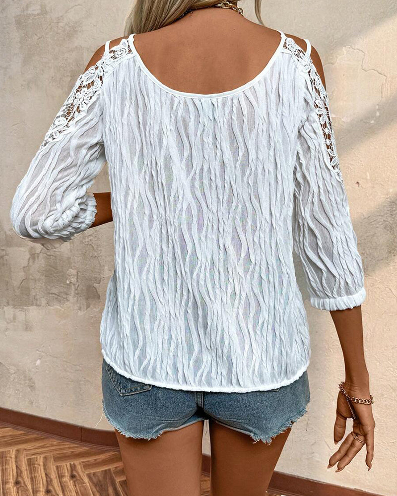 Bluse Blonde Off-Skulder Rynket Tekstureret