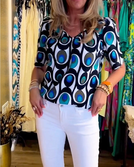 Afslappet top med geometrisk print