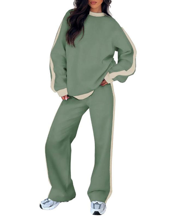 Sæt Side Farveblok Rund Hals Sweatshirt