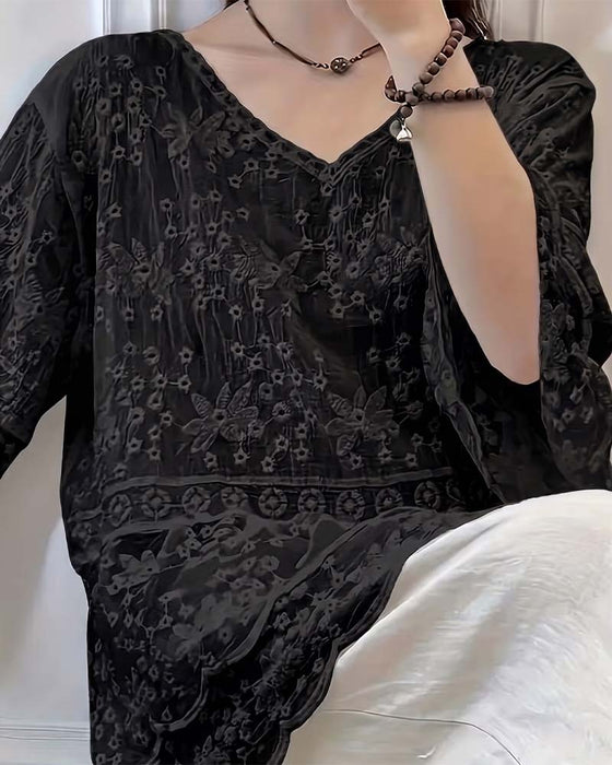 Bluse Kort Ærme Blonder Trim