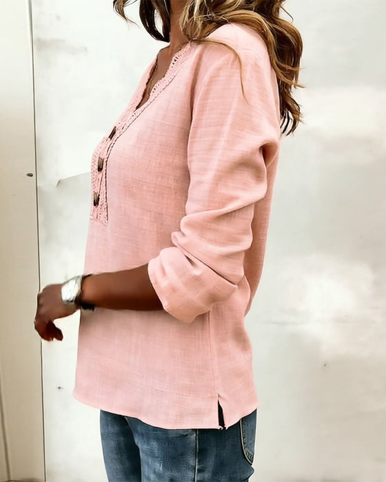 Bluse Blonder Panel Knappet V-hals