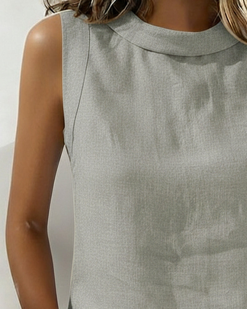 Bluse Kravleløs Ærmeløs Elegant