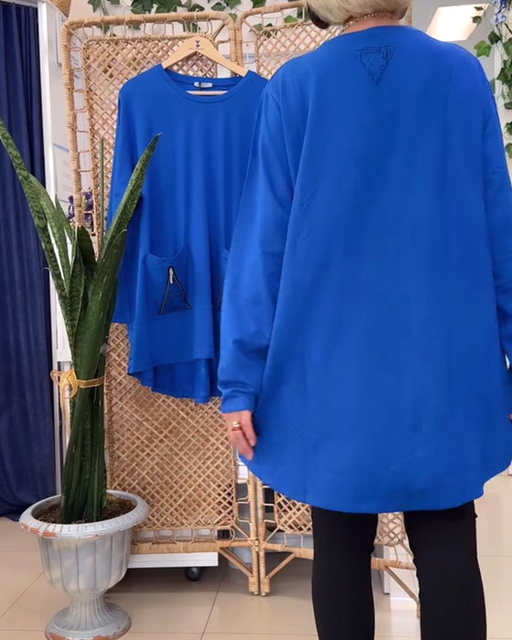 Ensfarvet lynlåslomme til sweatshirt med rund hals