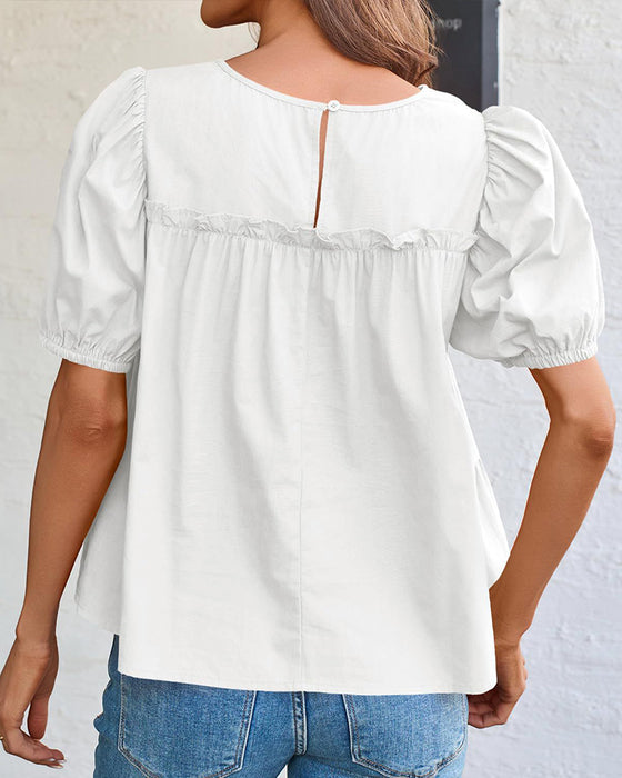 Bluse Puffærme Loose-Fit Rynket