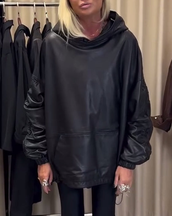 Løs Hoodie I Pu-Læder