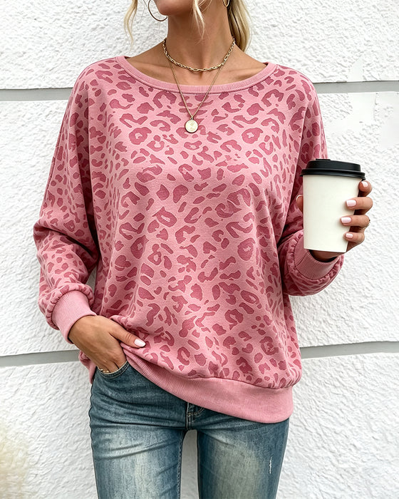 Pullover Sweatshirt Leopard Rundhals Drop Skulder