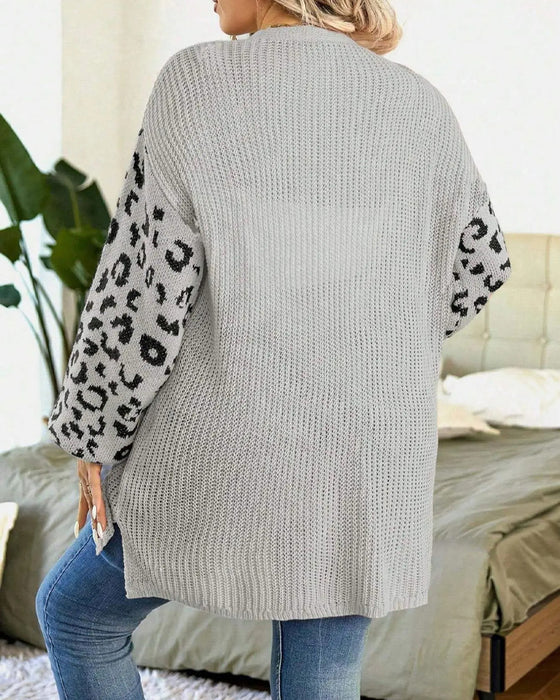 Cardigan Leopardprint Lang Ærme Patchwork